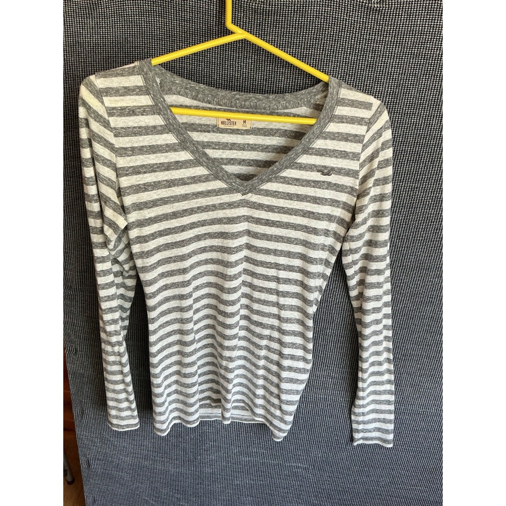 Hollister Women's Striped V-Neck Long Sleeve Size M Y2K 2000s